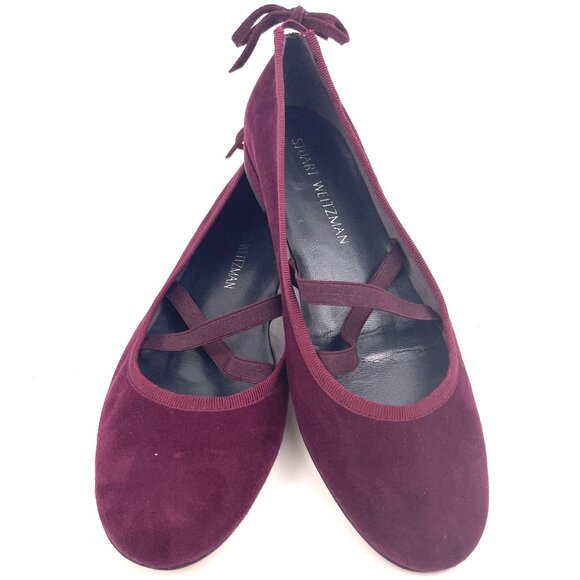 Stuart Weitzman Purple Suede Ballet Flats with Bow Detall at Heel & Straps Sz 8M - Picture 1 of 12